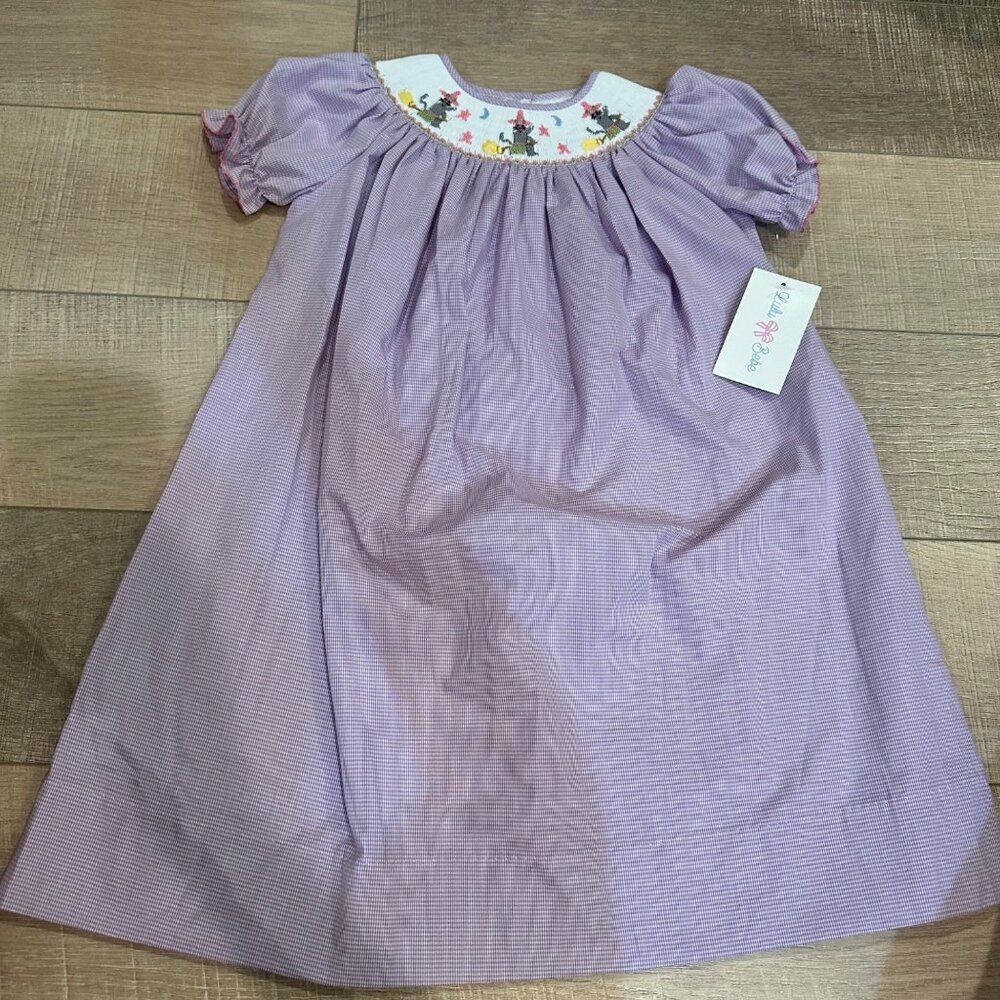 LULU BEBE GIRLS PURPLE DRESS CAT WITCHES HALLOWEEN SMOCKED NEW SIZE 6